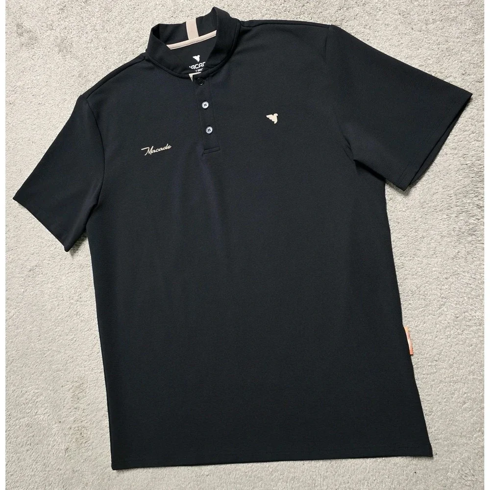 Macade Polo Mens L Black Golf Performance Blade Collar Polo Heath Bomber Shirt